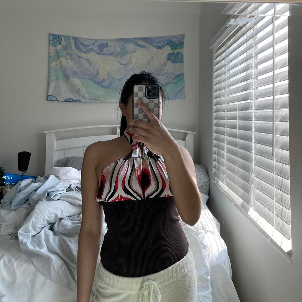 Bebe Satin and Knitted Y2K Halter Top
